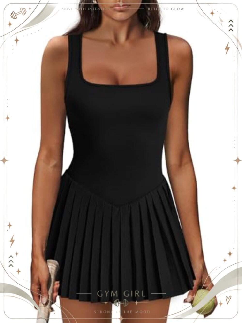 Women's Athletic Sleeveless A-Line Mini Dress with Built-in Shorts and Pockets